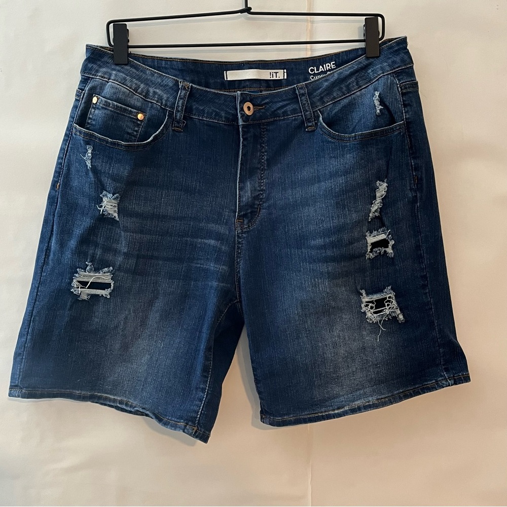 !it Jeans Women's Distressed Jean Shorts - Dark Blue Size 14